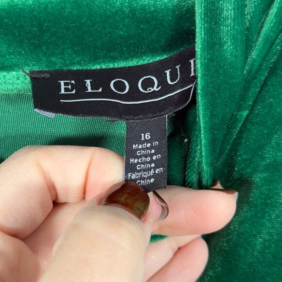 Eloquii Emerald Green Velvet Wrap Dress Plus Size 16 Holiday Cocktail Mini - Picture 5 of 9